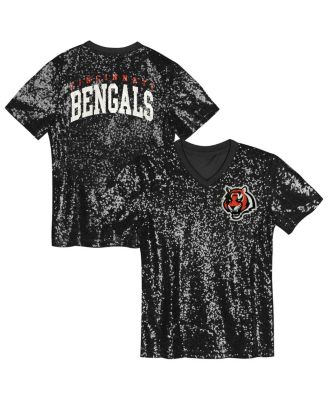Big Girls Black Cincinnati Bengals Wordmark Sequin V-Neck Top