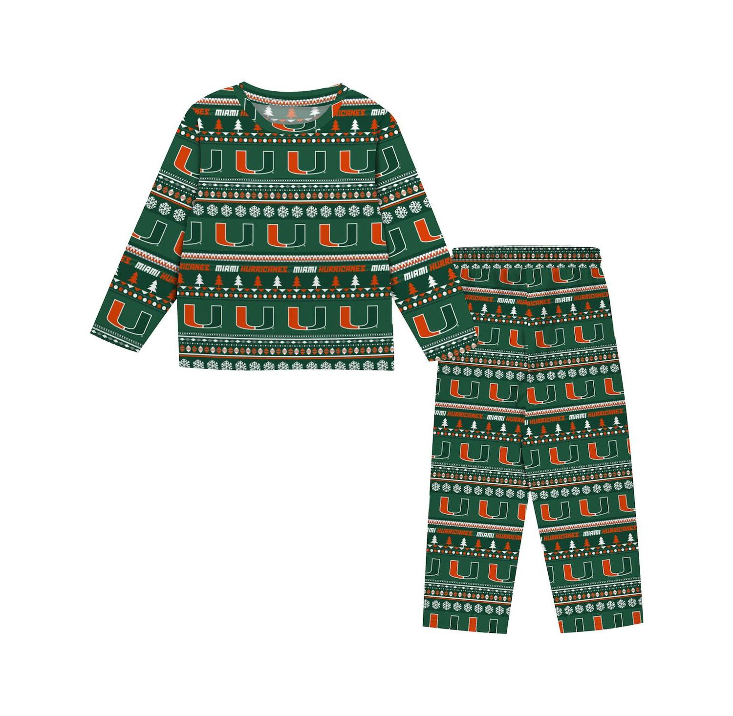 Baby Boys and Girls Green Miami Hurricanes Ugly Sweater & Pajama Set