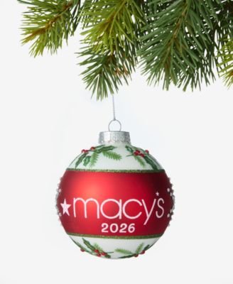 Macy's 2026 Glass Holly Ball Ornament