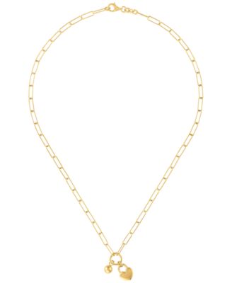 Heart & Ball Charm Pendant Necklace in 14k Gold Over Sterling Silver