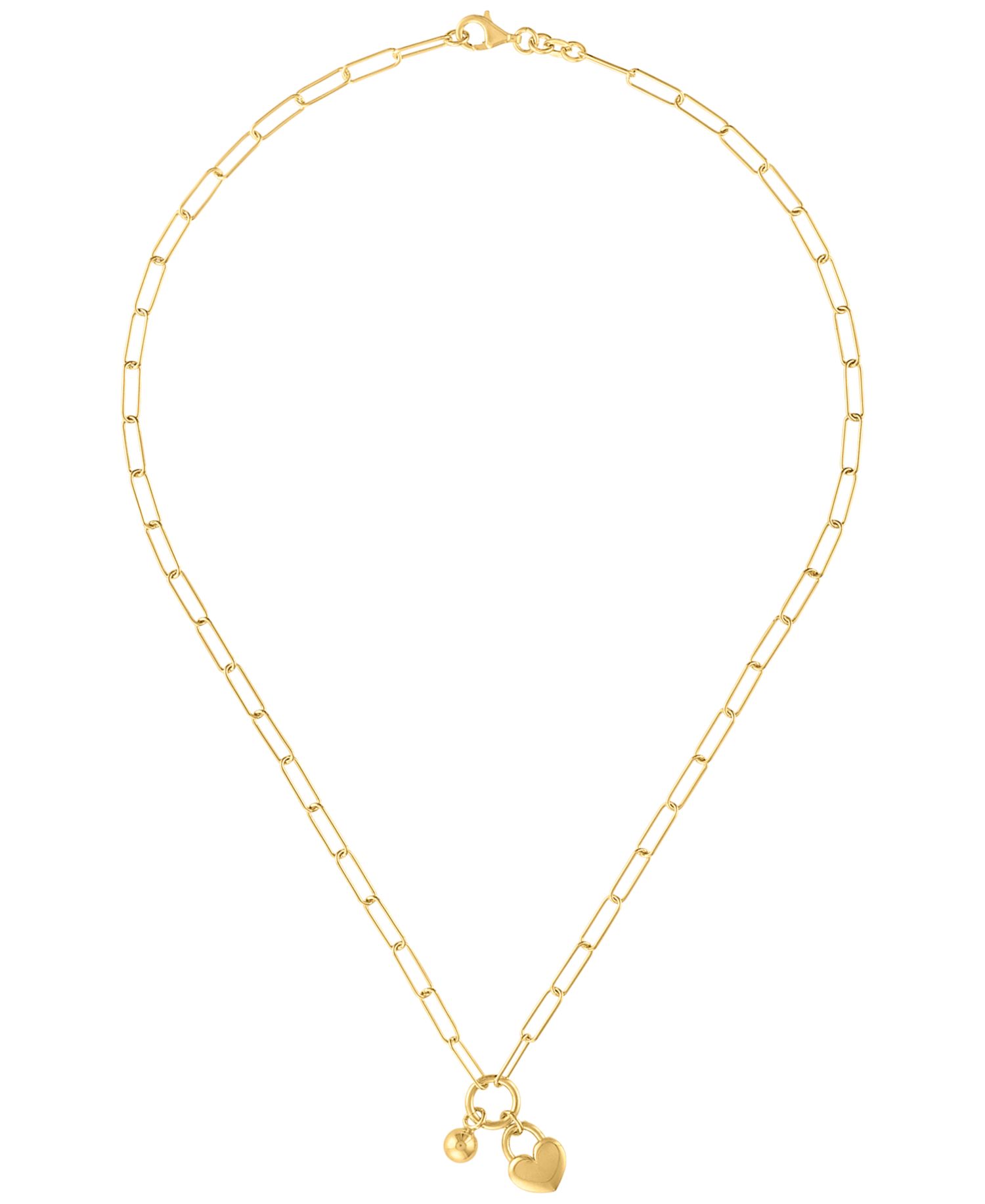Heart & Ball Charm Pendant Necklace in 14k Gold Over Sterling Silver