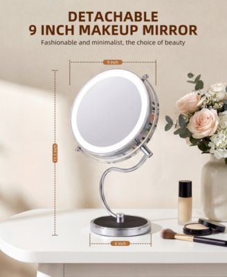 9" Rechargeable LED Vanity Mirror with 1X/10X Magnification, 3 Light Settings, 360&deg; Swivel, Stainless Steel Double-Sided Makeup Mirror