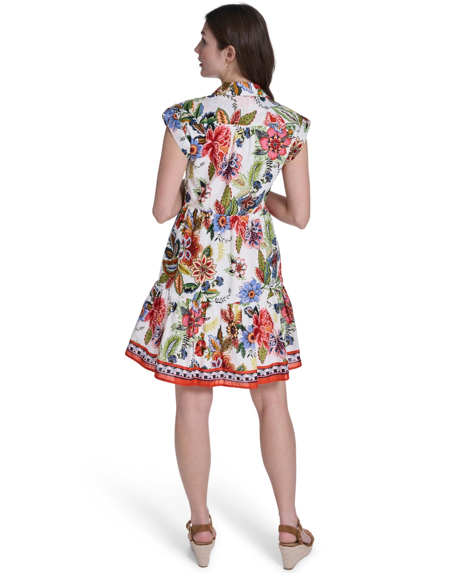Women's Printed Folded Cap-Sleeve Short Dress