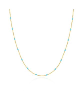 Blue Enamel Nugget Bead Necklace 14K Gold-Plated