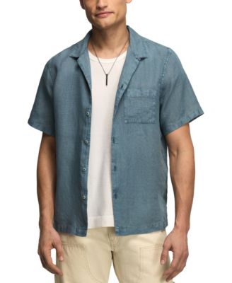 Men's Short-Sleeve Linen Camp-Collar Shirt