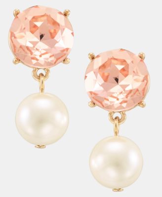 Pink Crystal & Imitation Pearl Drop Earrings