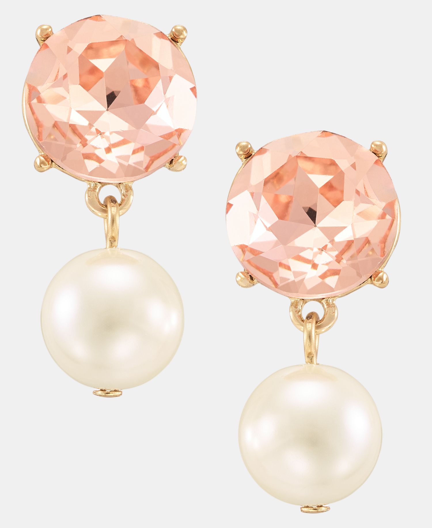 Pink Crystal & Imitation Pearl Drop Earrings