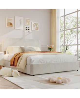 Bed Frame, Boucle Upholstered Bed Frame with Headboard, 2 Storage Drawers, Modern Full Platform Bed Frame, Soft Bed