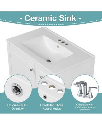 30'' Bathroom Vanity with Ceramic Sink, Solid Wood & MDF, Multi-Drawer Storage & Soft Close Door for Modern Bathrooms