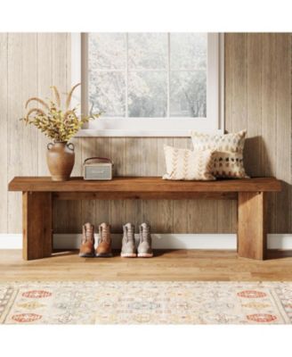Solid Wood Bench, 62.99" Entryway Bench with Thickened Legs, Farmhouse Wooden Seating Benches