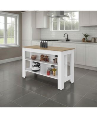 Yoder Kitchen Island with Open Storage Shelves for Home Organization