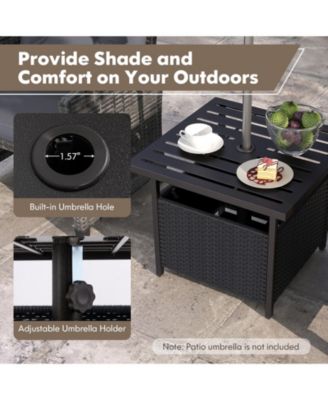 Outdoor Patio Rattan Wicker Side Table with Steel Frame for Deck