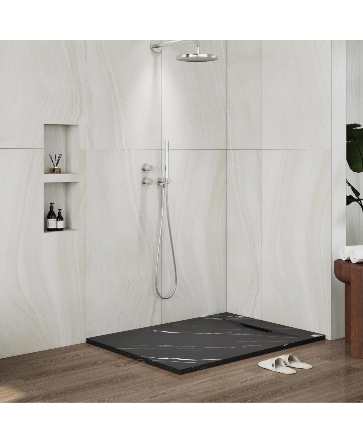 Casainc Low-Profile Smc Shower Base with Reversible Drain, Drain Cover, Non-Slip