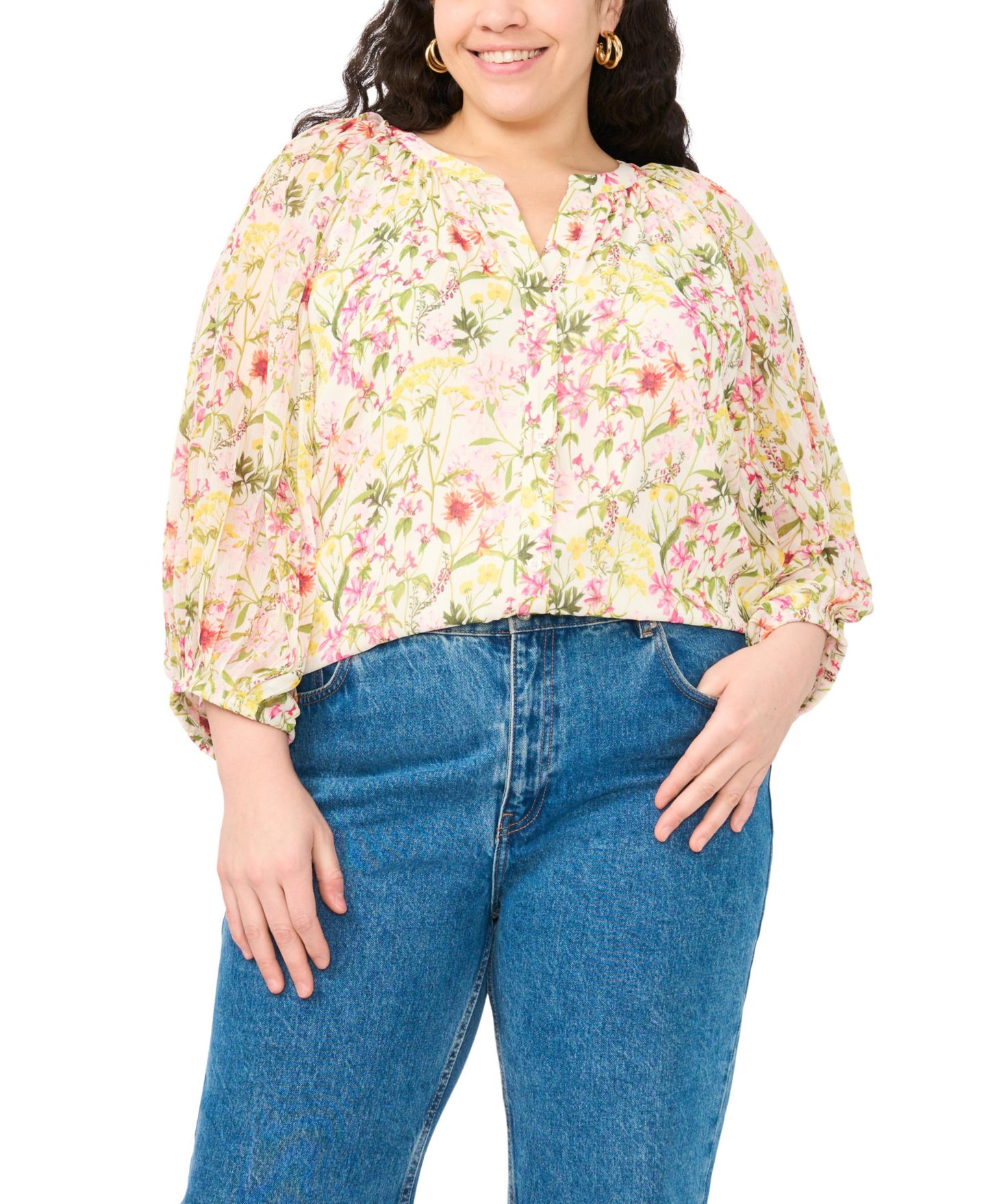 Женский топ Vince Camuto Plus Size V-Neck Top, цвет: Малиновый сорбет — фото 1