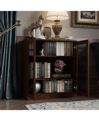 Premium 100% Solid European Oak Hardwood 3-Shelf Modular Bookcase with Tinted Glass Doors
