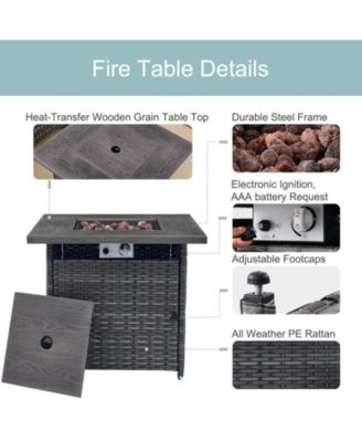 4 Pieces Outdoor Patio Furniture Set with Fire Pit Table, Rattan Wicker Patio Conversation Set with 3-Seat Sofa,Wicker Cushioned Chairs