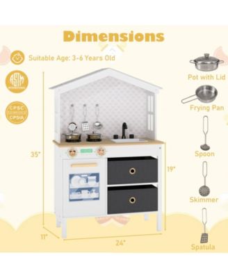 Kids Play Kitchen Toy with 2 Stoves & Rotating Knobs, Wooden Pretend Play Set