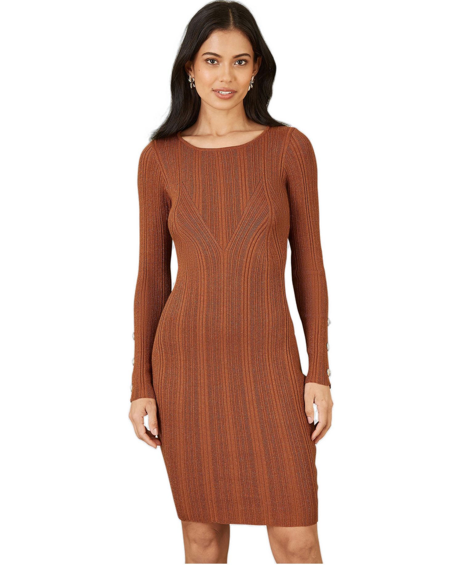 Women's Fitted Button-Detail Shimmery Midi Dress