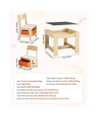 Kids Table and 2 Chairs Set with Under Table Storage