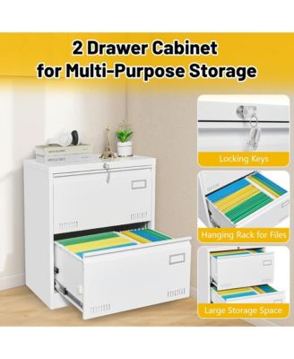 2 Drawer Lateral File Cabinet with Lock, Home Office Metal Filing Cabinet