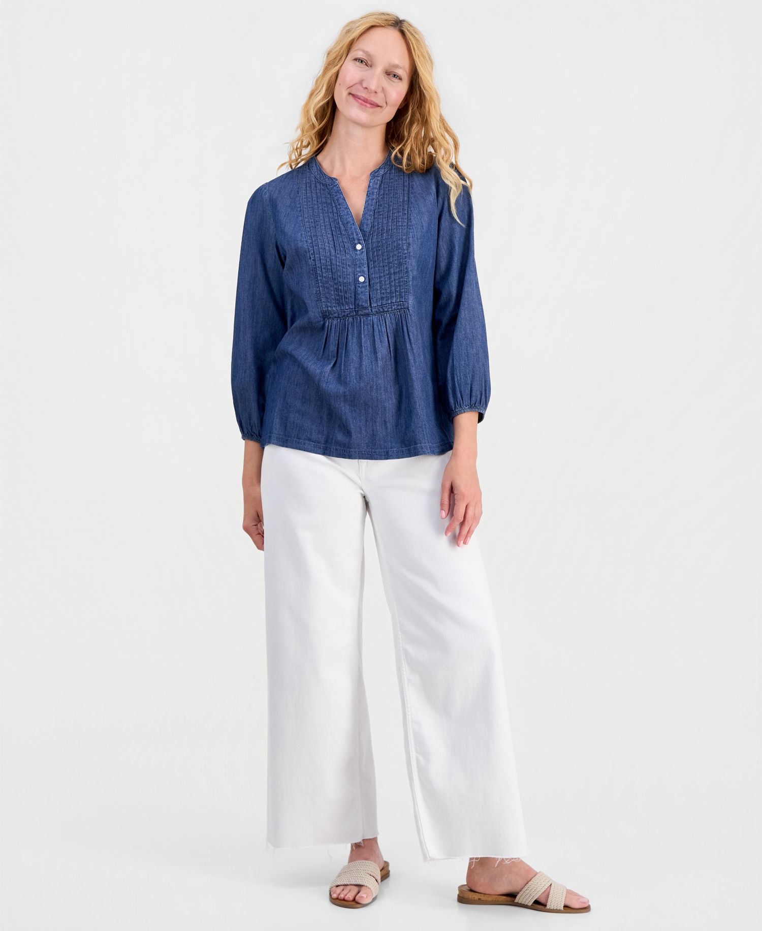 Women's Chambray Pintuck Popover Blouse