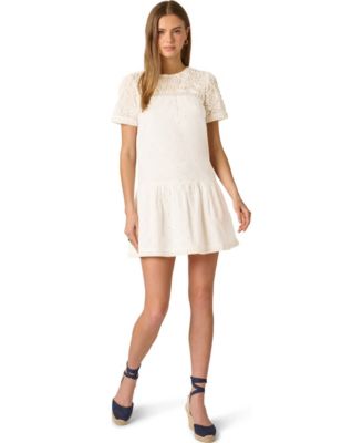 Women's Illusion Embroidered Short-Sleeve Shift Dress