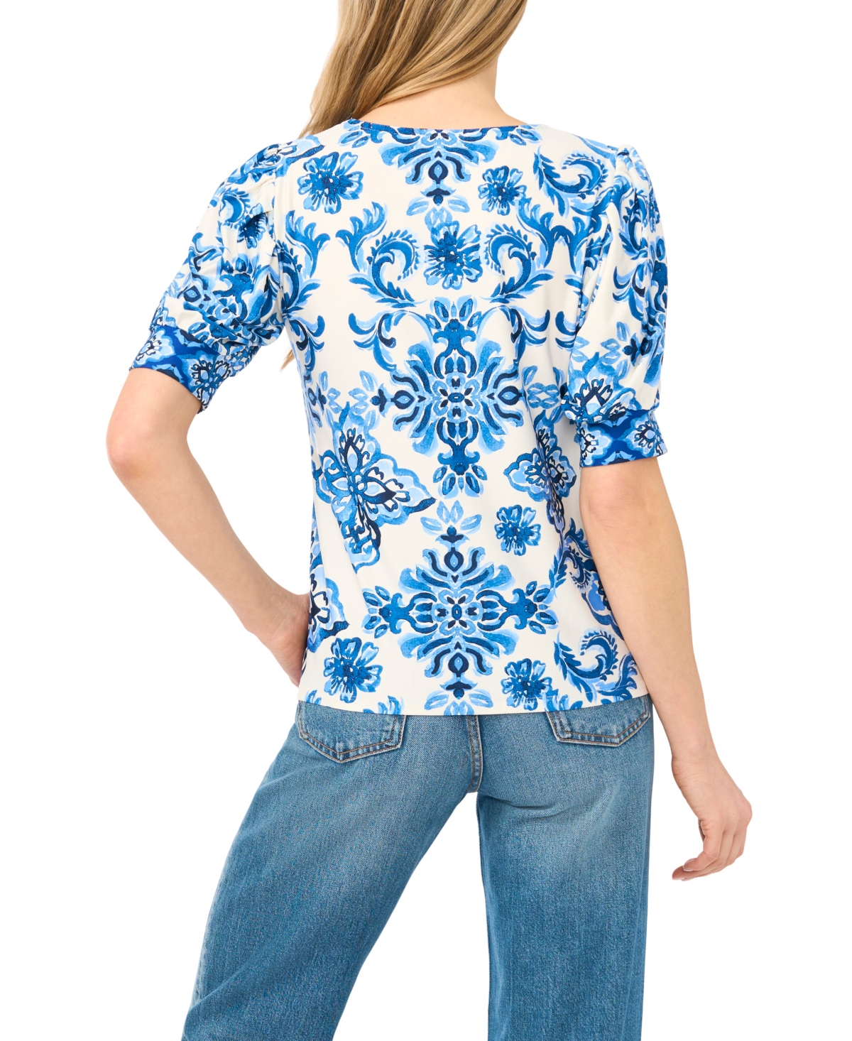 CeCe Women's Printed Crew Neck Short-Sleeve Top