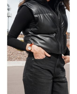 Womens Small Face Easy Read Minimalist Brown Leather Strap Watch