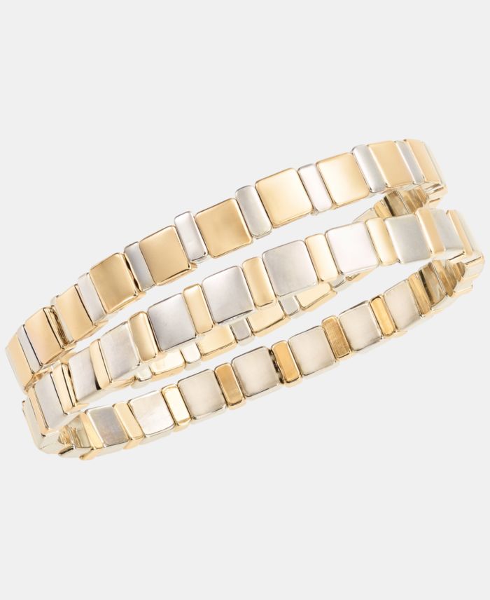 On 34th 2-Pc. Set Two Tone Square Link Stretch Bracelets
