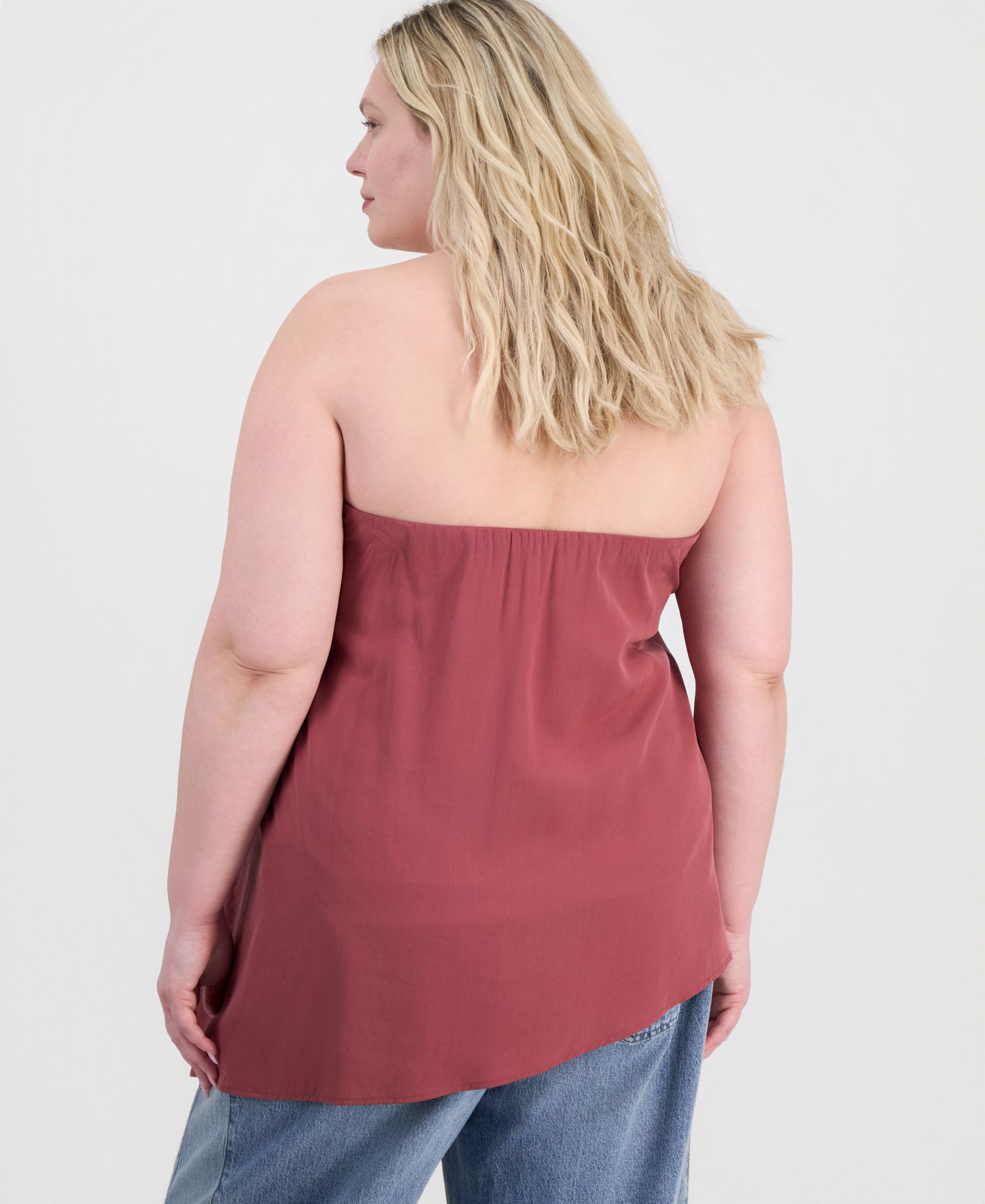 Trendy Plus Size Asymmetrical-Hem Strapless Top