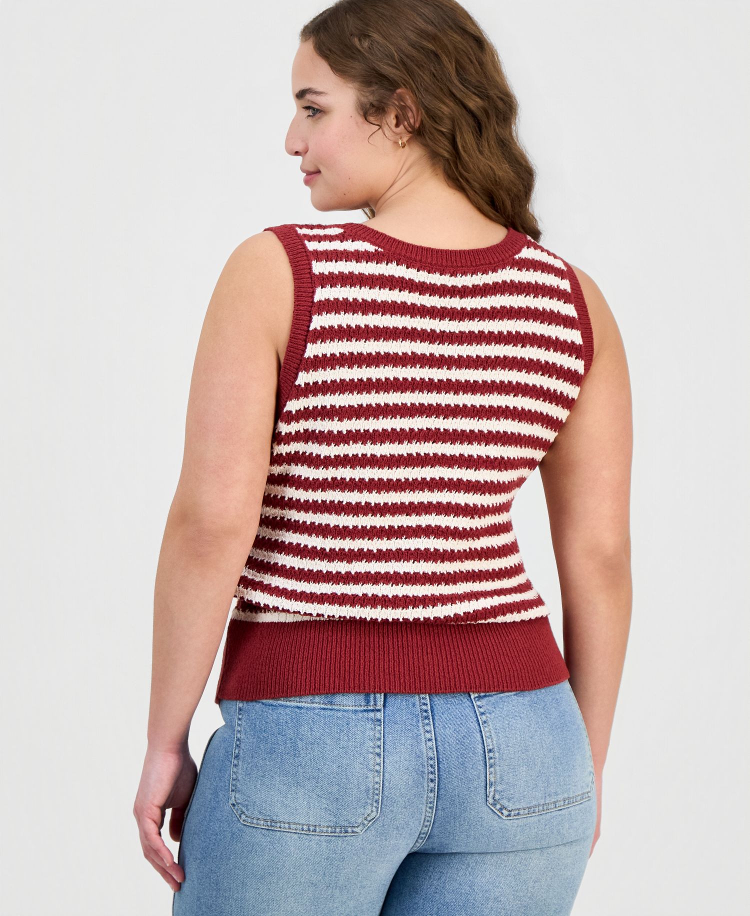 Plus Open-Stitch Striped Sweater