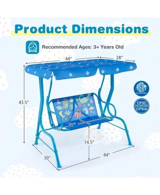 2 Seaters Kids Patio Swing with Metal Stand and Adjustable Canopy