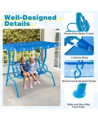 2 Seaters Kids Patio Swing with Metal Stand and Adjustable Canopy