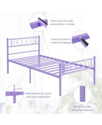 Metal Bed Frame - Headboard and Footboard with Iron Heart Design, Platform Bed for Boys and Girls, No Box Spring Needed