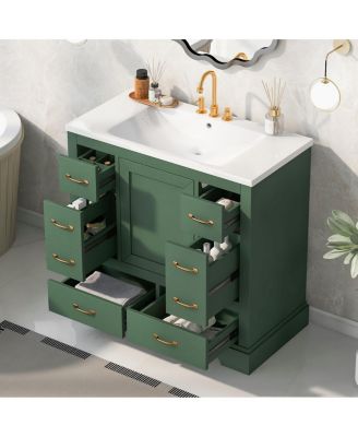 Bathroom Vanity with Sink, Solid Wood Cabinet, 6 Drawers & Adjustable Shelf for Modern Storage
