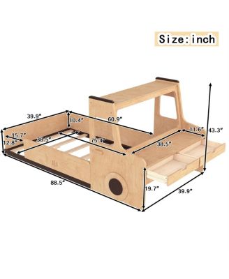  Twin Size Car-Shape Floor Bed with Storage Drawers and Desk