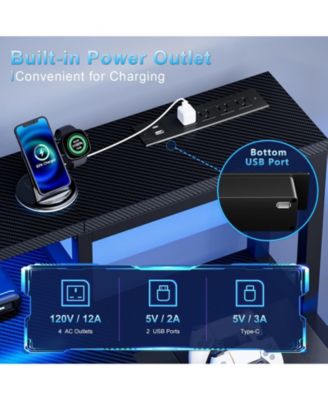 61" Modern Computer Lap Desk Table w/Storage Drawer, Monitor Stand, Charging Station, Side Pocket