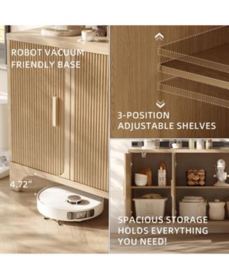 47" Mid Century Modern Fluted Buffet Cabinet with Storage Accent Sideboard Credenza Coffee Bar Console for Kitchen or Living Room