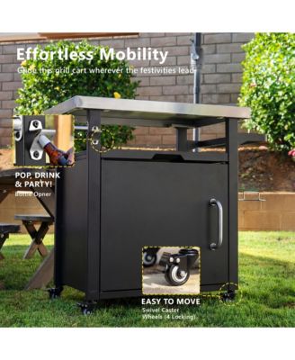Outdoor Grill Cart with Wheels, Spice, Paper Rack, Storage Cabinet and Stainless Steel Top for BBQ, Waterproof Cover Included