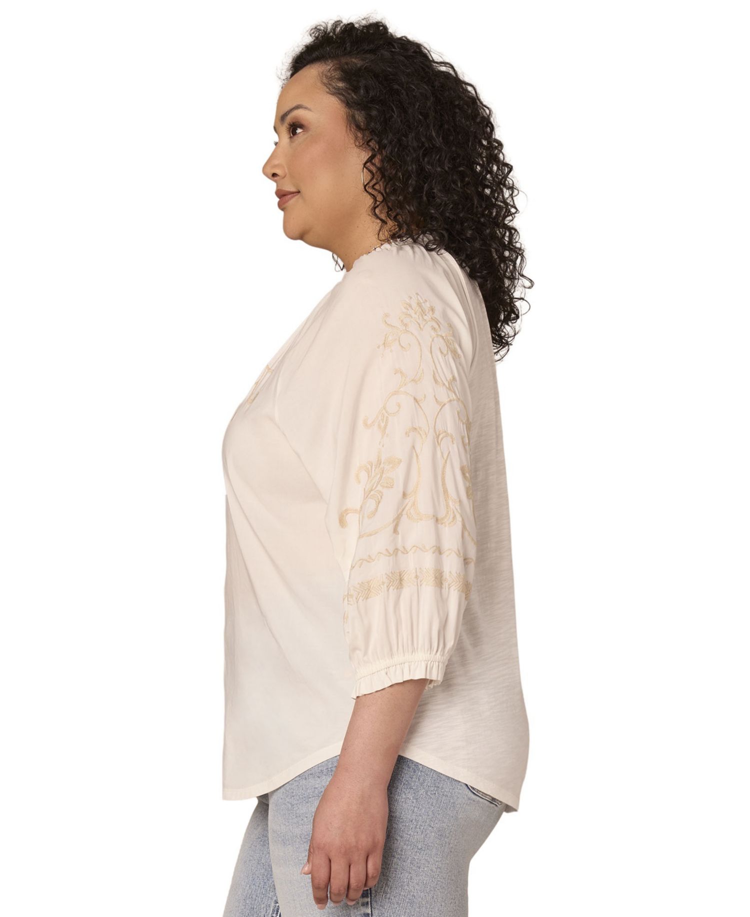 Plus Mixed Media Embroidered Top