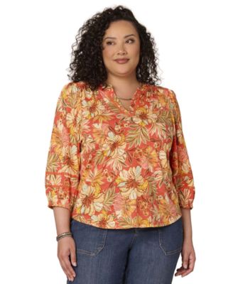 Plus Size V-Neck Half-Placket Top