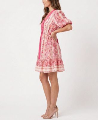Women's Petite Puff-Sleeve Ruffled-Hem Dress