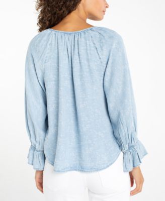 Petite Button-Front Shirred Woven Top