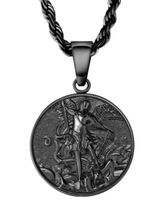 Men's Black Plated 22" Stainless Steel St. Michael Pendant Necklace