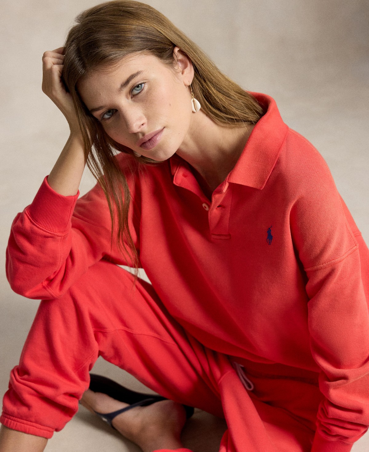 Женские Polo Ralph Lauren Women's Lightweight Fleece Long-Sleeve Polo Sweatshirt — фото 2