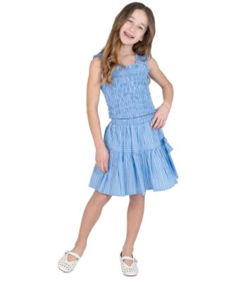 Girls' 7-16 Smocked Top With Ruffled Straps and Skort, 3-Piece Set 