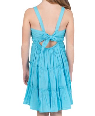 Girls' 7–16 Crochet Lace Sweetheart Tie-Back Bodice Gauze Dress