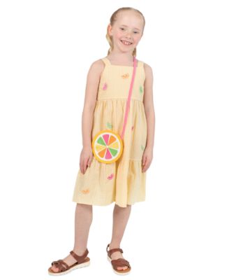 Girls' 2T-6X Embroidered Dress and Lemon Slice Purse