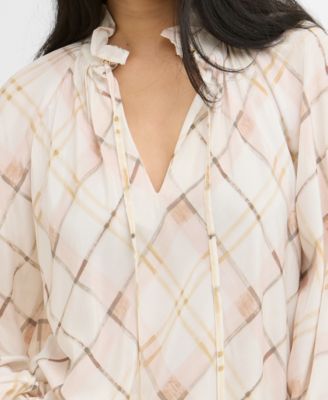 Women's Long-Sleeve Ruffle Tie-Neck Asker Top