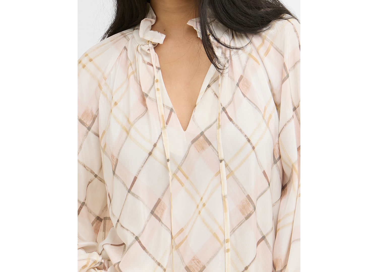 Women's Long-Sleeve Ruffle Tie-Neck Asker Top